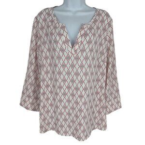 41 Hawthorne Womens Loose-Fit 3/4 Roll-Tab Sleeves V-Neckline Blouse Size XL